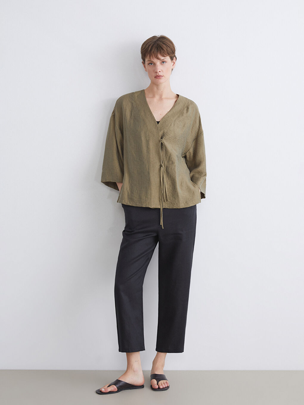 V Neck Textured Women's Kimono-1