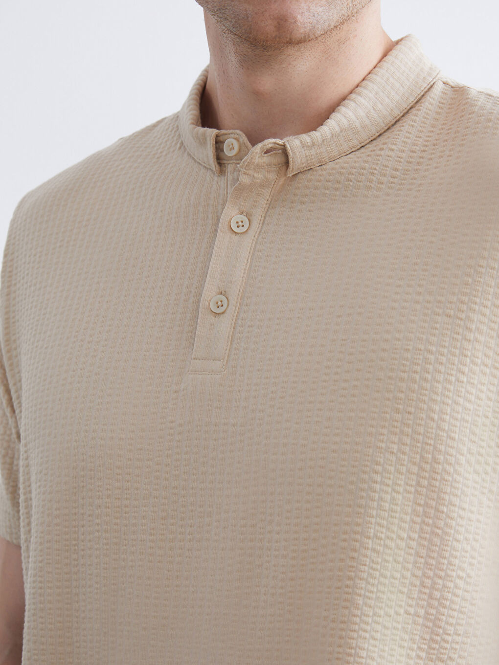 Bej Büyük Beden Polo Yaka Erkek Tişört-4