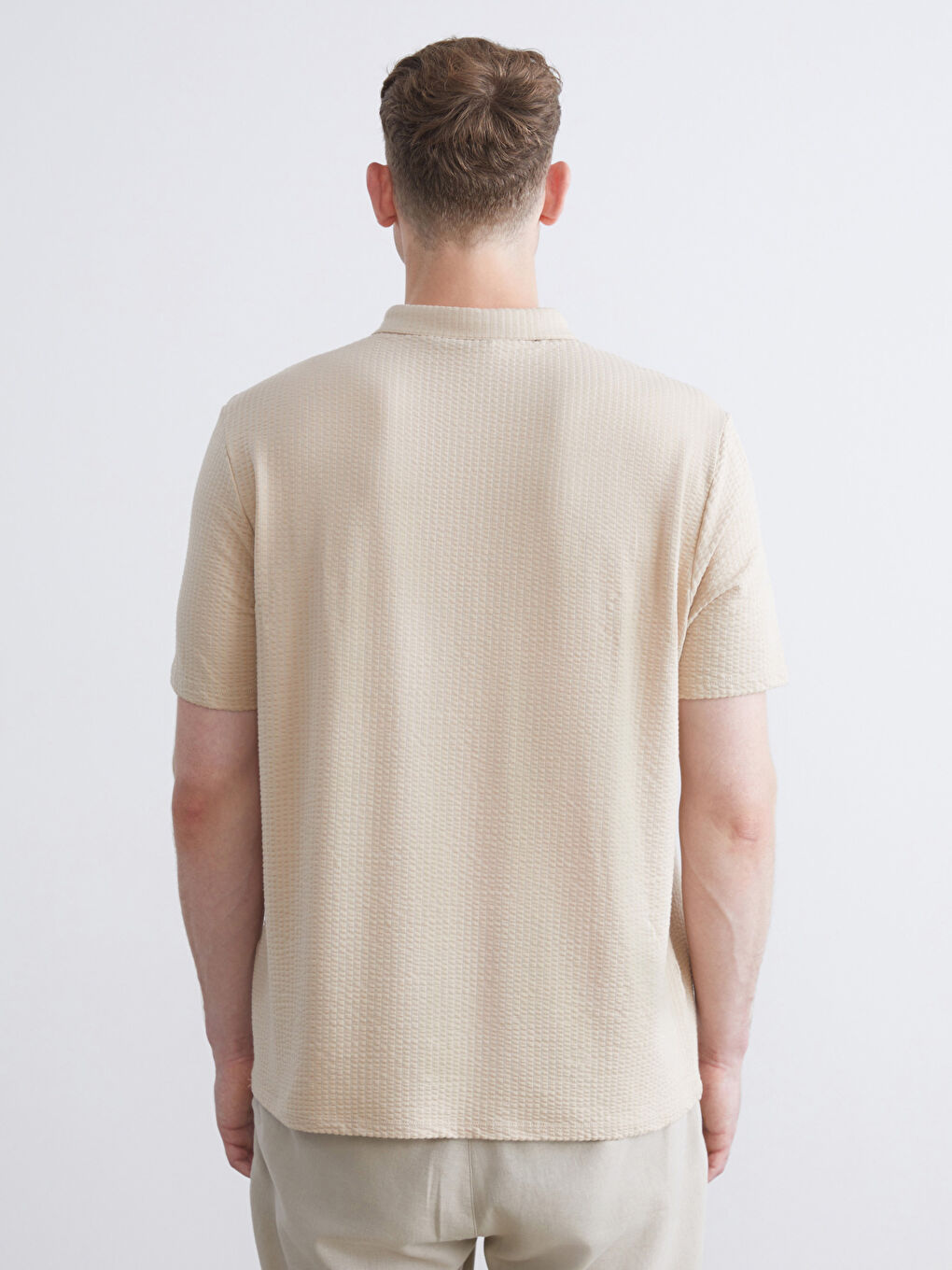 Bej Büyük Beden Polo Yaka Erkek Tişört-6