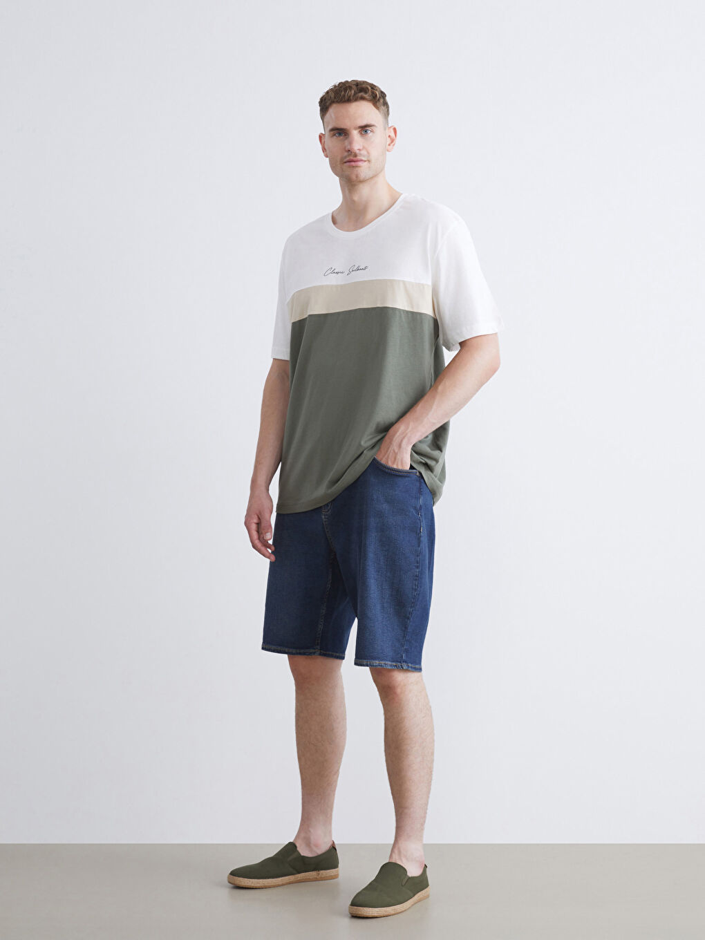 İndigo Büyük Beden Standart Kalıp Erkek Jean Şort-2