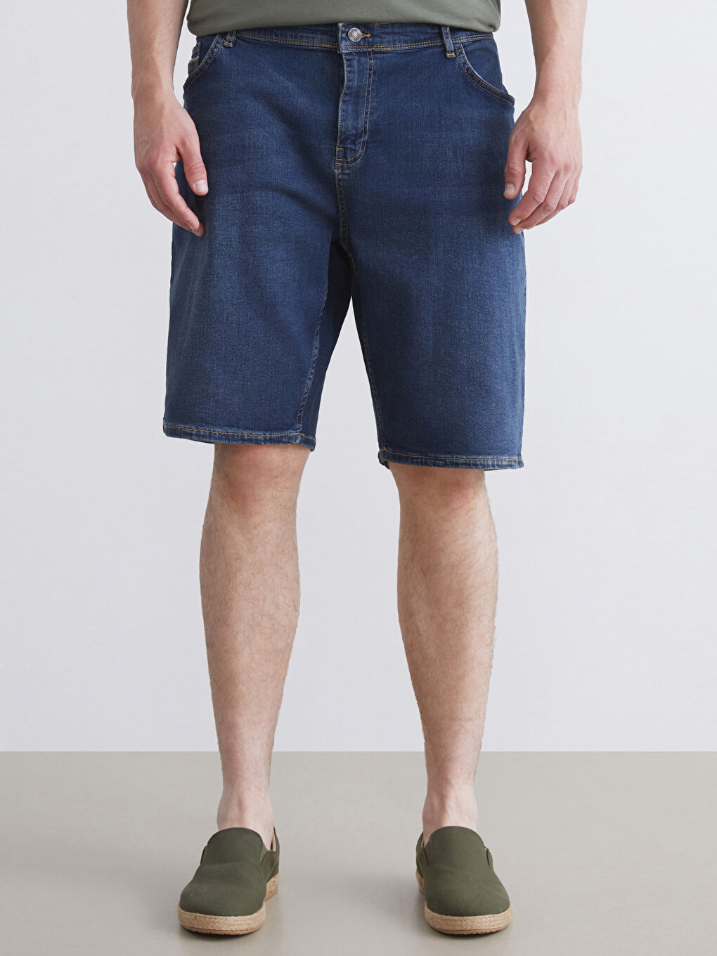 İndigo Büyük Beden Standart Kalıp Erkek Jean Şort-3