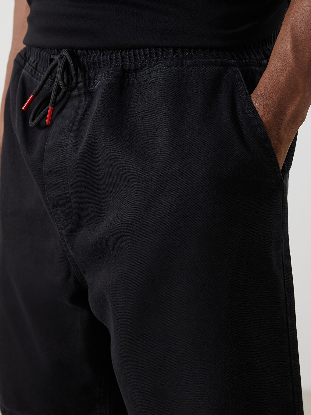 Siyah Büyük Beden Rahat Kalıp Erkek Jean Şort-6