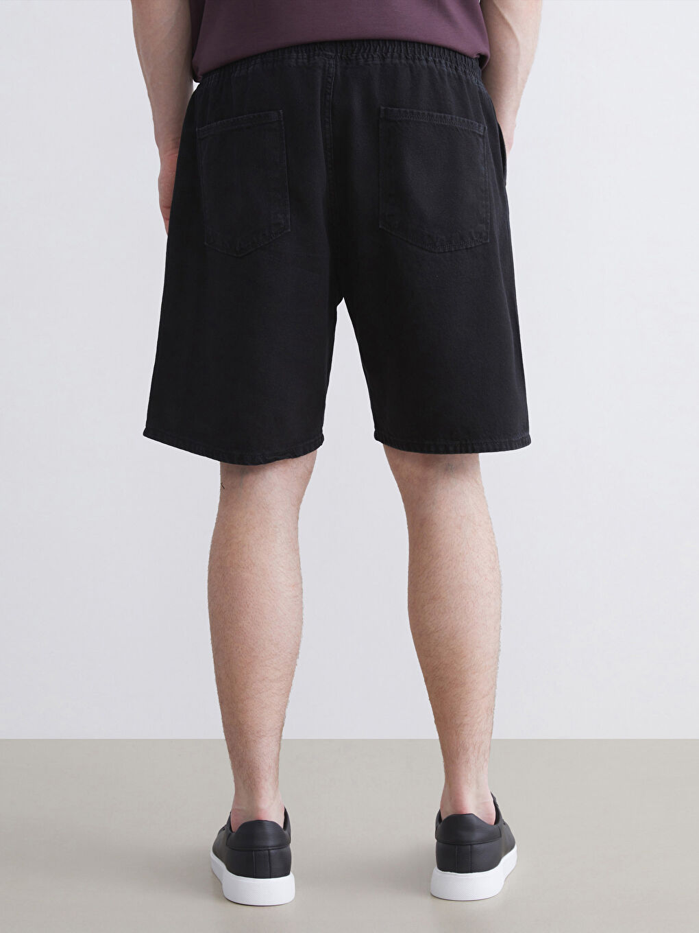 Siyah Büyük Beden Rahat Kalıp Erkek Jean Şort-7