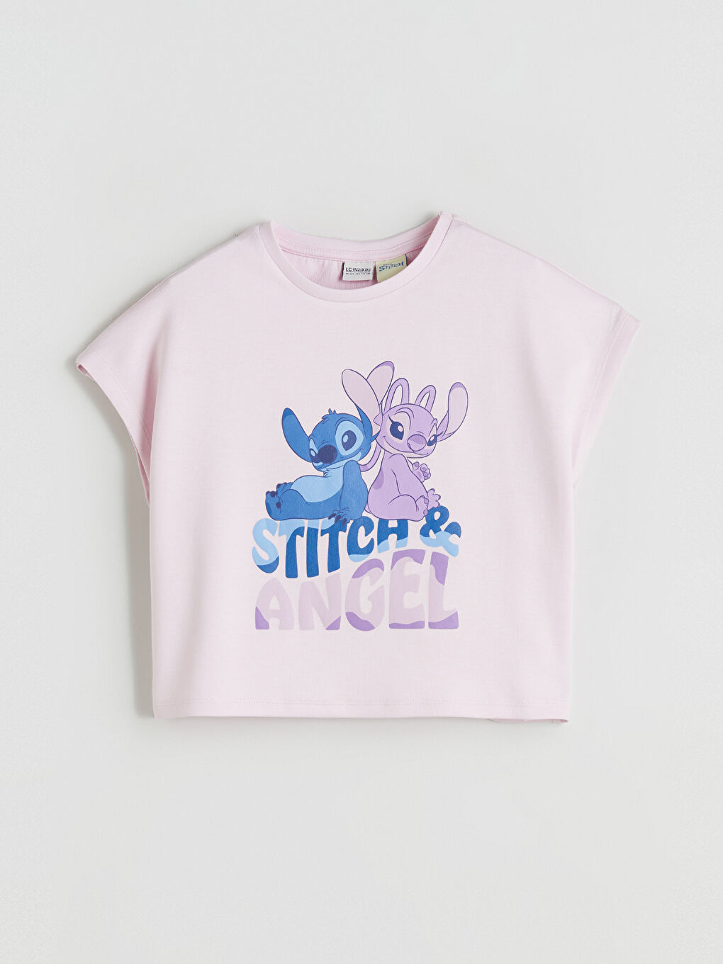 Pembe Stitch ve Angel Baskılı Kız Çocuk Tişört ve Şort Etek-1
