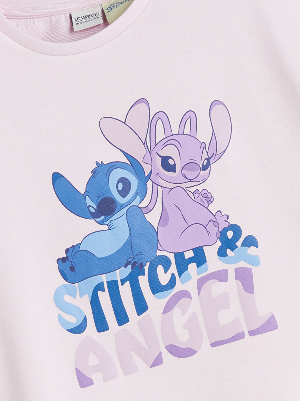 Pembe Stitch ve Angel Baskılı Kız Çocuk Tişört ve Şort Etek-2