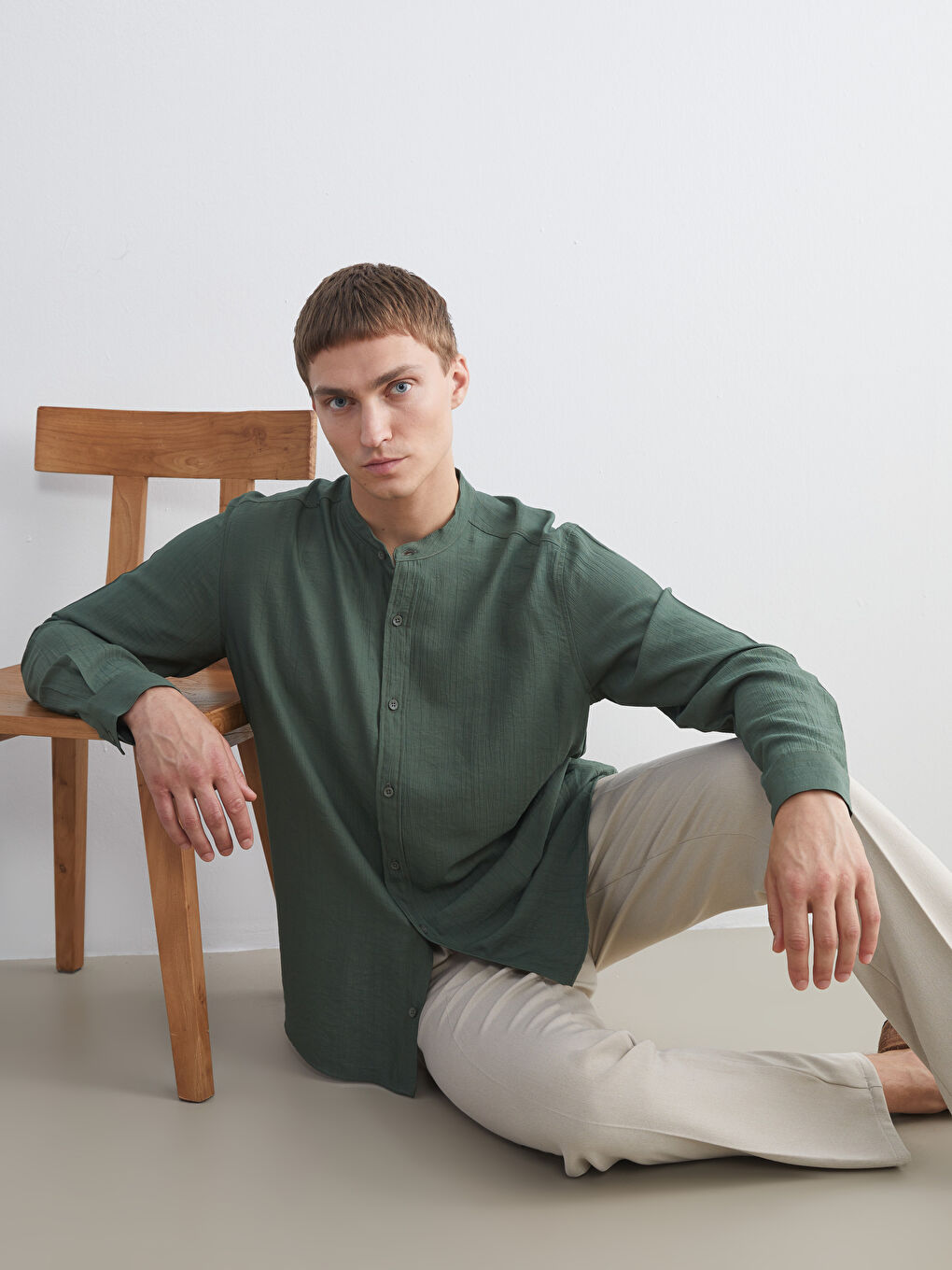 LCW Vision Regular Fit Grandad Collar Long Sleeve Men's Shirt -S5RQ33Z8-HDA