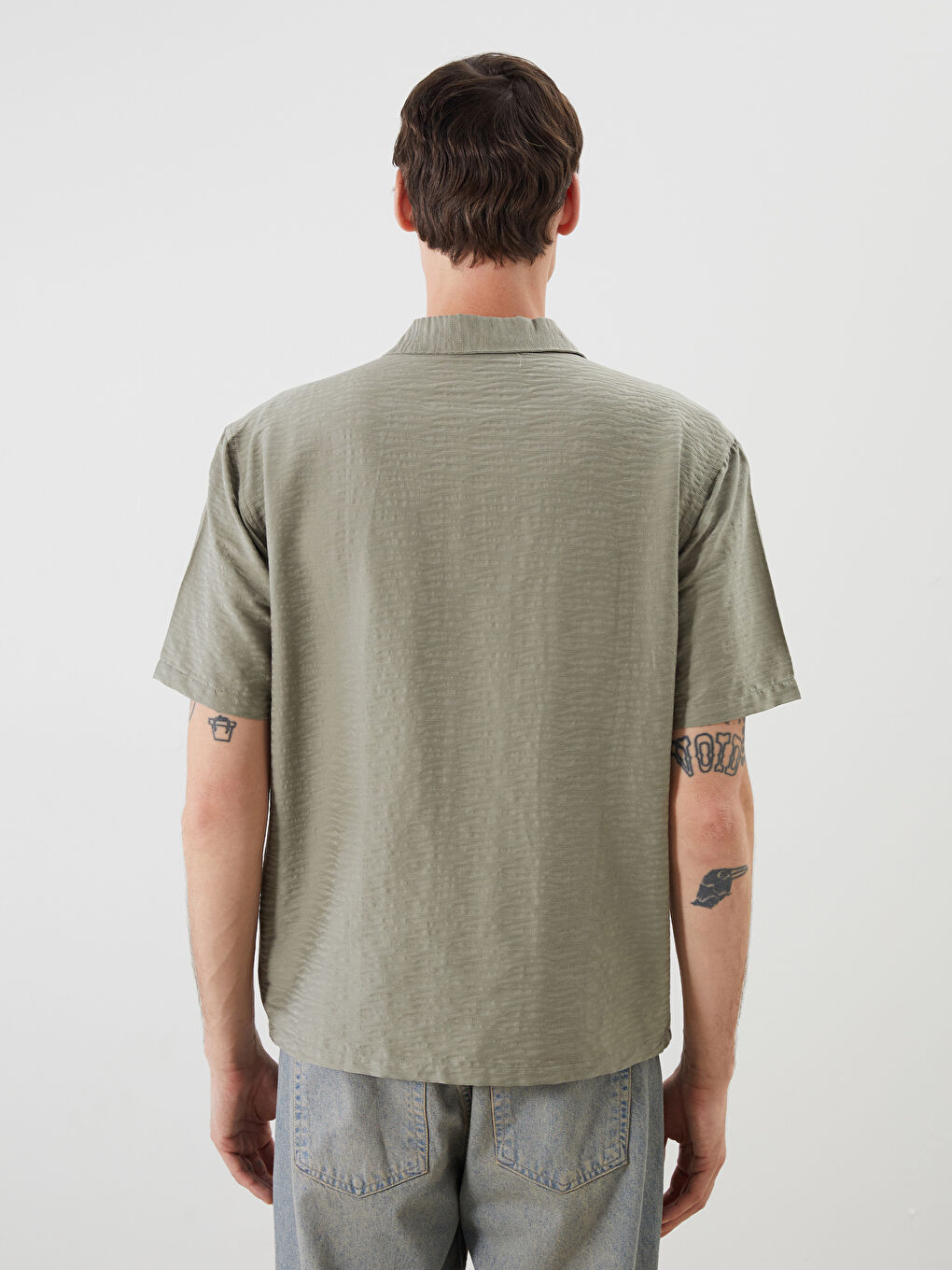 Yeşil Rahat Kalıp Resort Yaka Kısa Kollu Desenli Erkek Gömlek-3