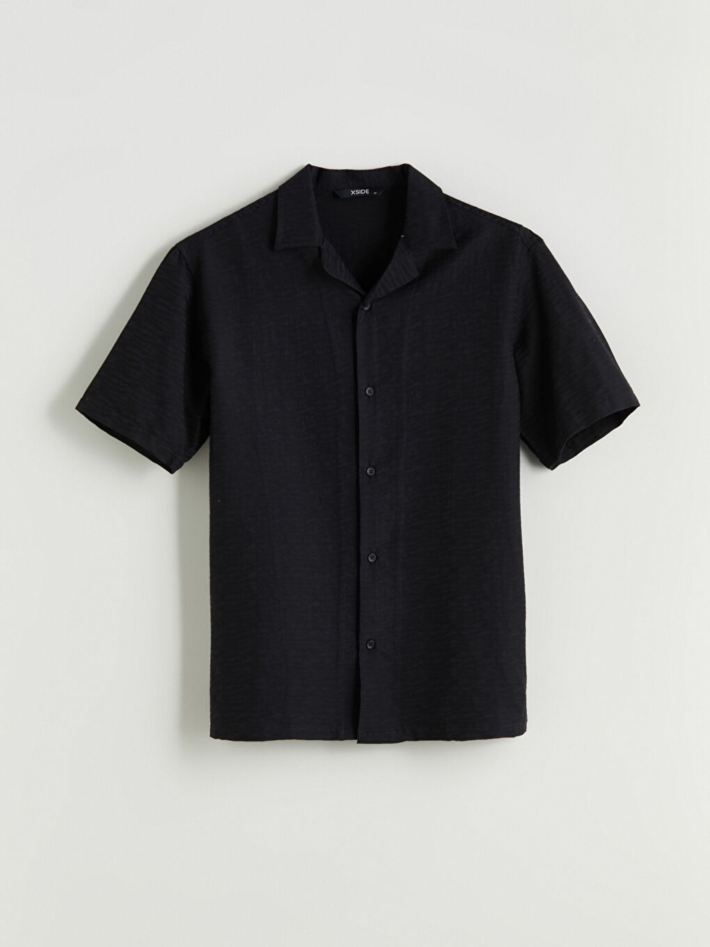 Siyah Rahat Kalıp Resort Yaka Kısa Kollu Desenli Erkek Gömlek-4