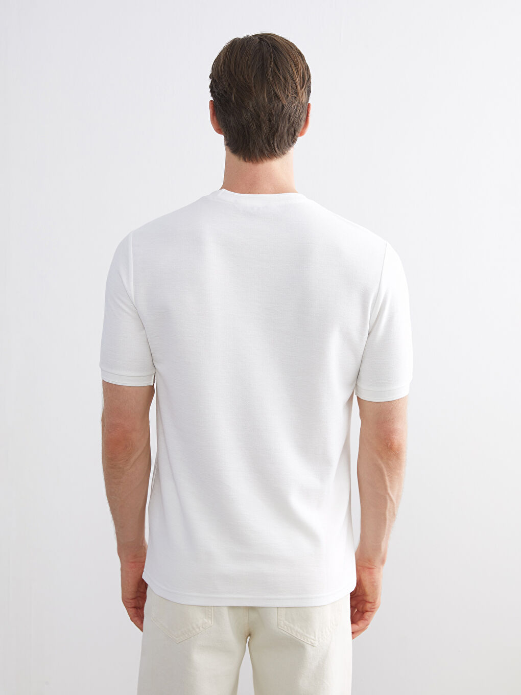 Ekru Bisiklet Yaka Erkek Tişört-3