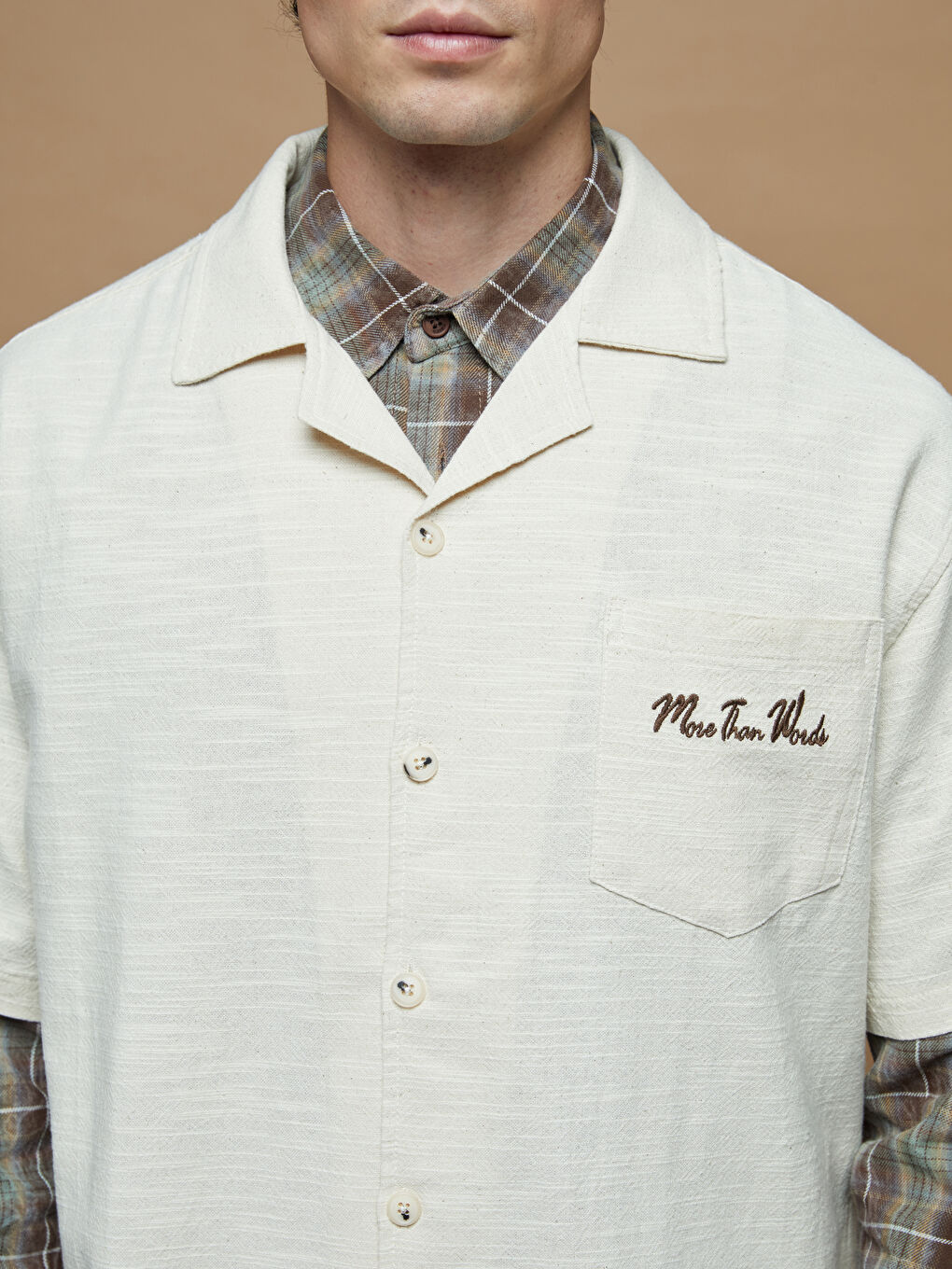 Bej Regular Fit Nakışlı Erkek Gömlek-2