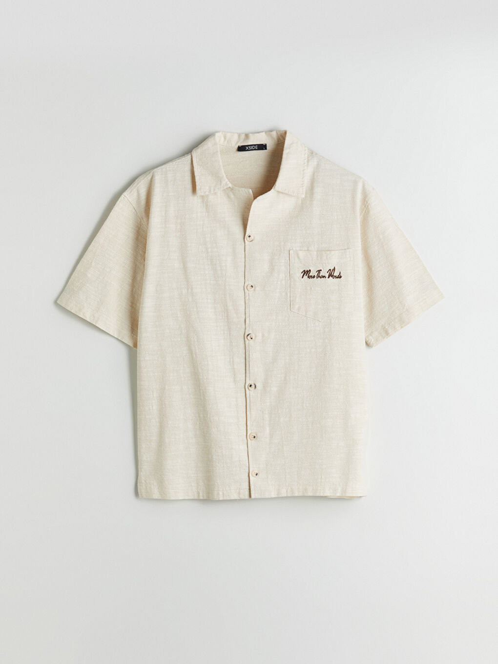 Bej Regular Fit Nakışlı Erkek Gömlek-5