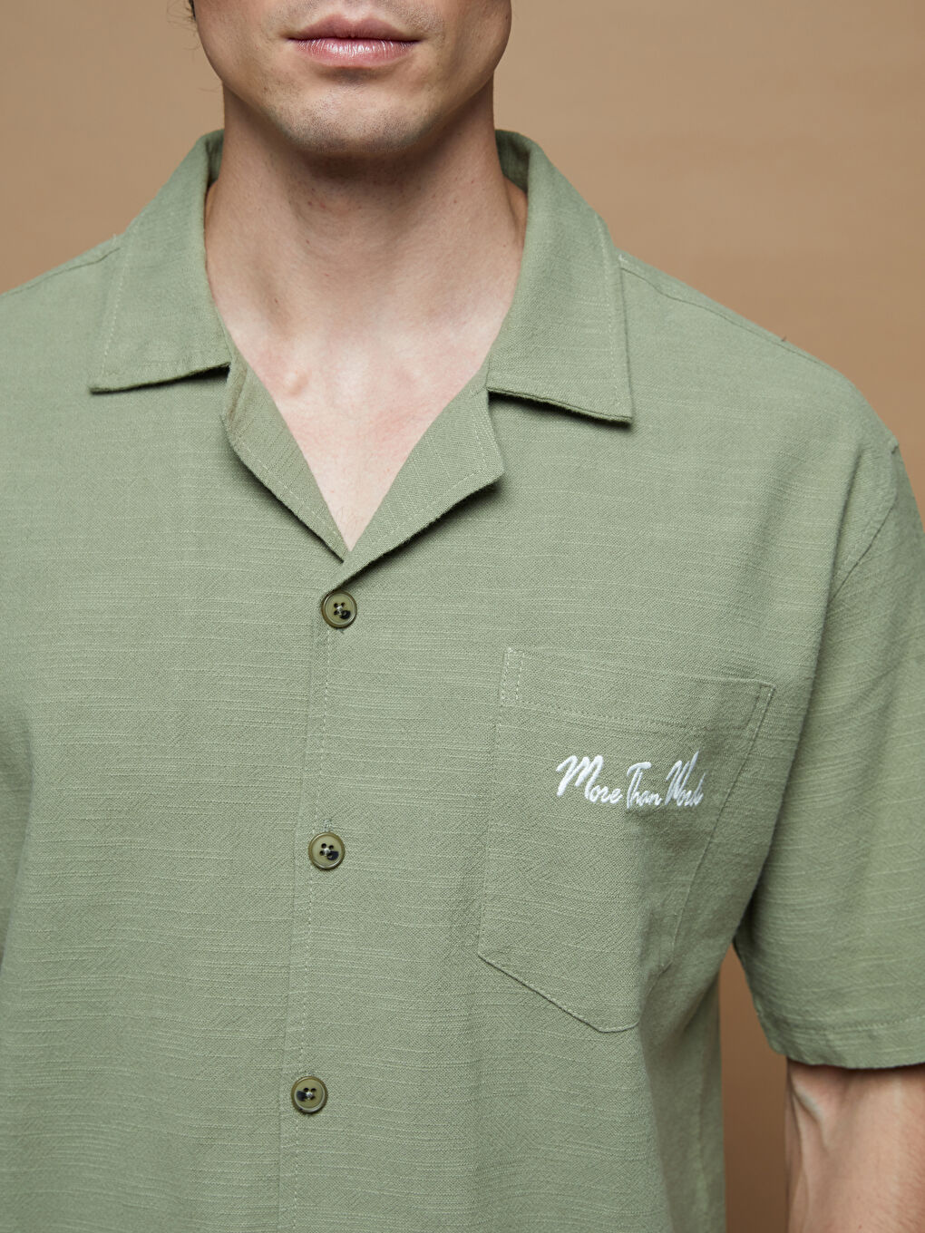 Haki Regular Fit Nakışlı Erkek Gömlek-2