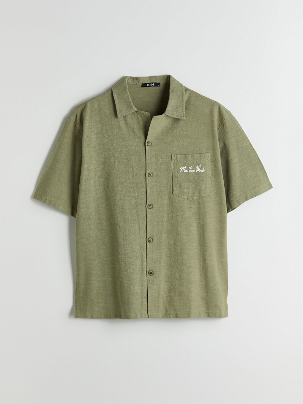 Haki Regular Fit Nakışlı Erkek Gömlek-4