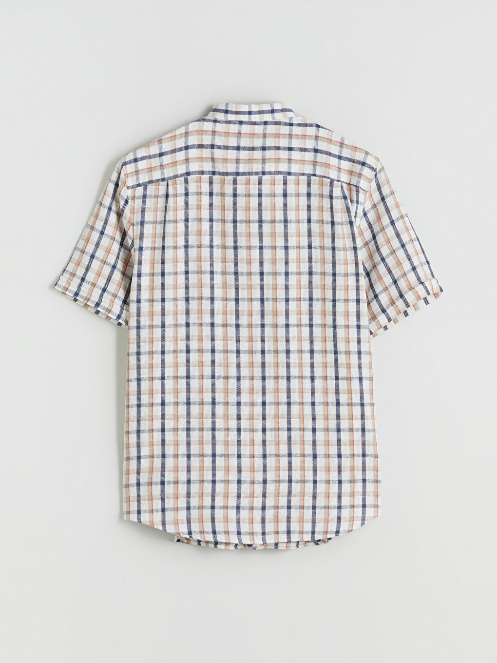 Bej Regular Fit Kısa Kollu Ekose Armürlü Erkek Gömlek-5