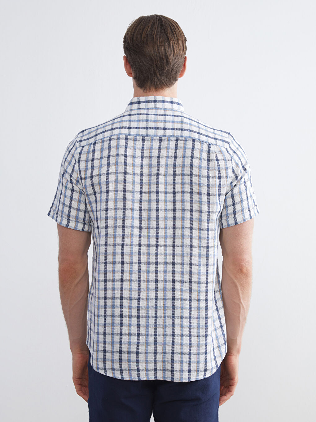 Mavi Regular Fit Kısa Kollu Ekose Armürlü Erkek Gömlek-3