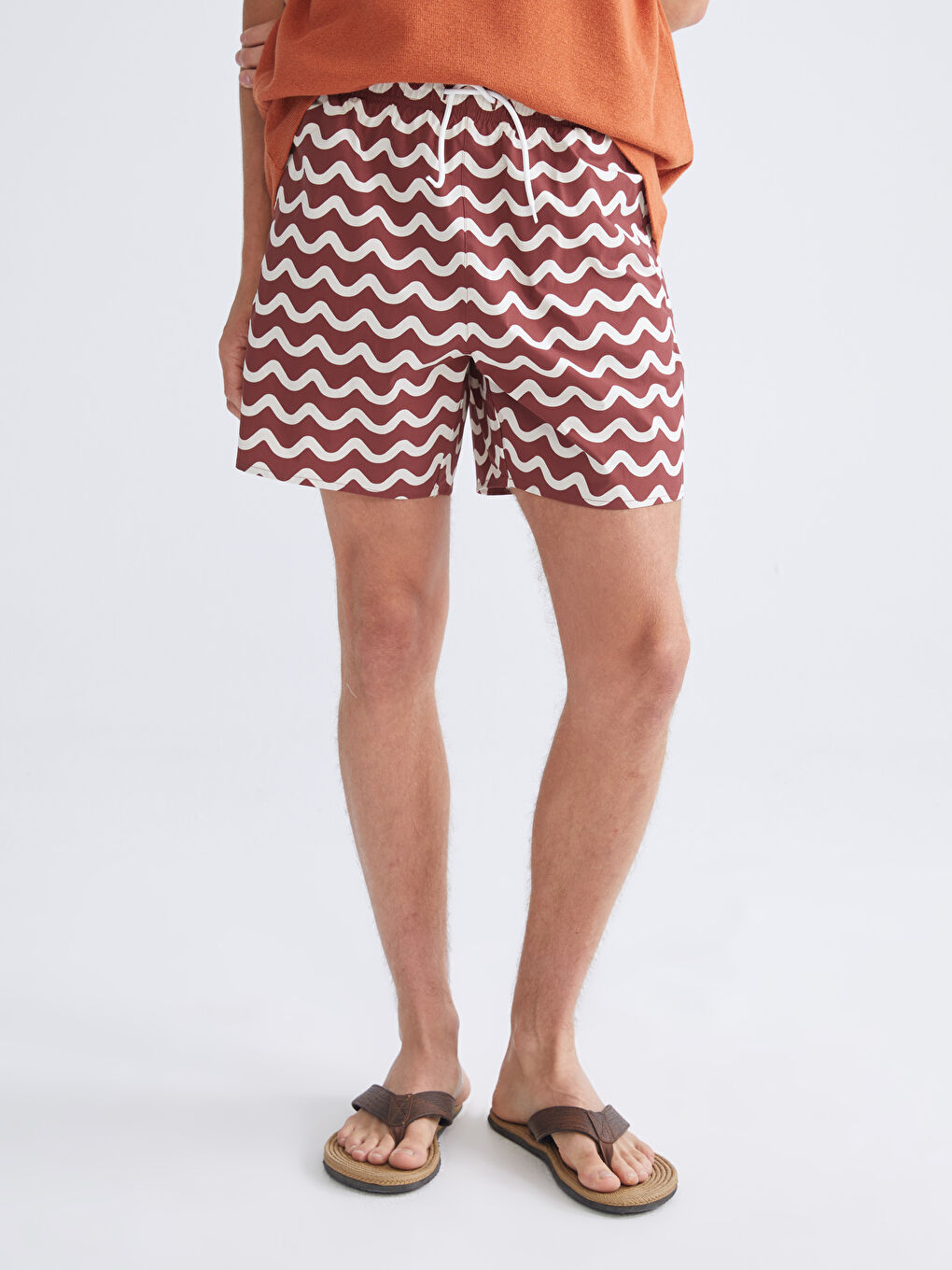 Kırmızı Kısa Boy Desenli Erkek Deniz Şortu-1