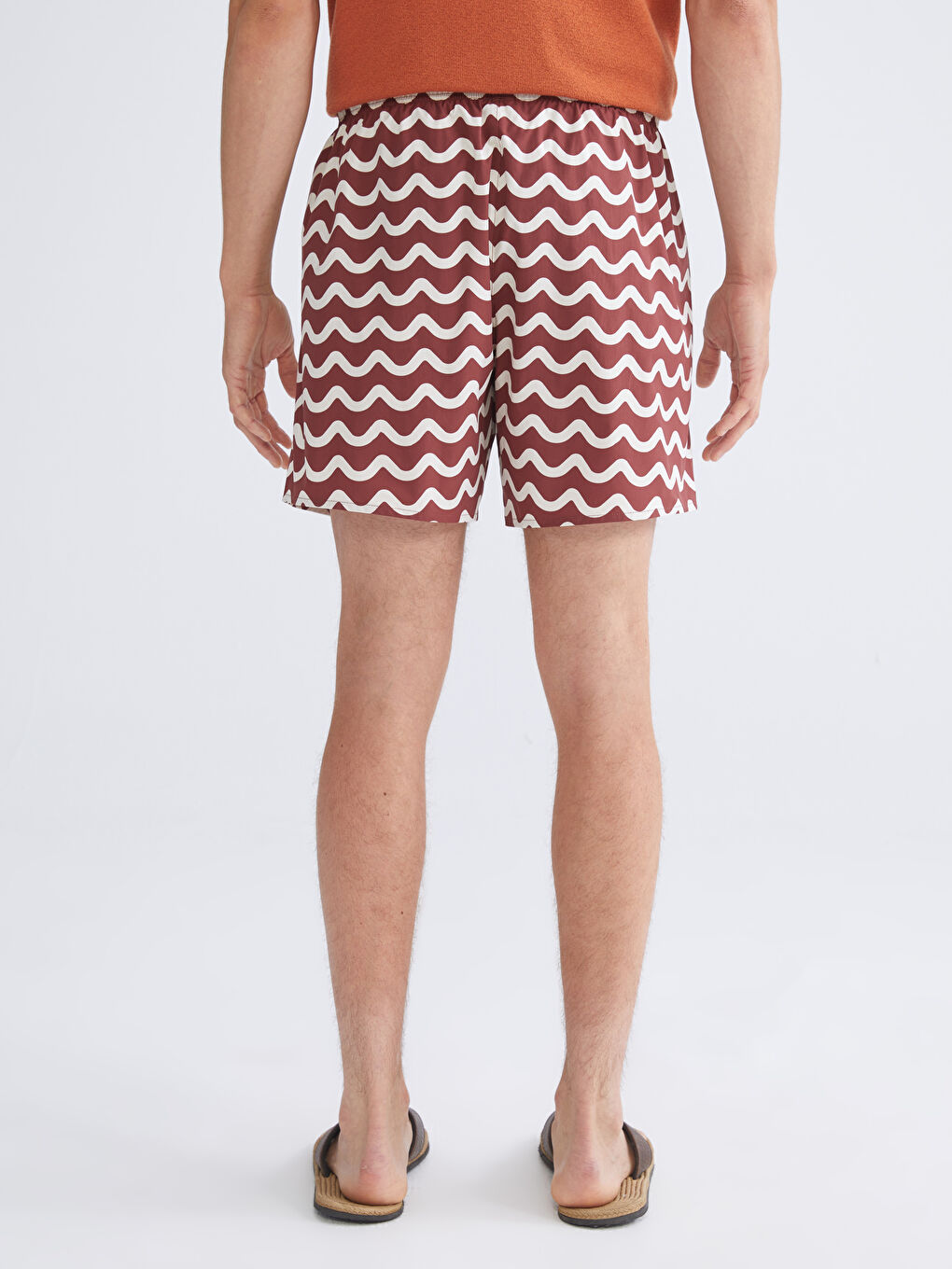 Kırmızı Kısa Boy Desenli Erkek Deniz Şortu-3