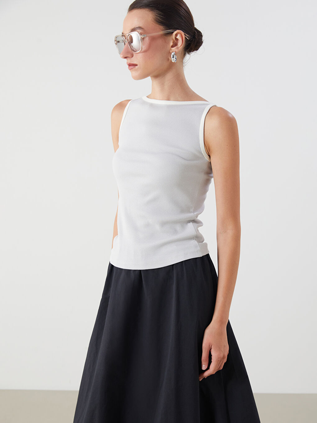 Mavi Kayık Yaka Fitilli Kadın Atlet