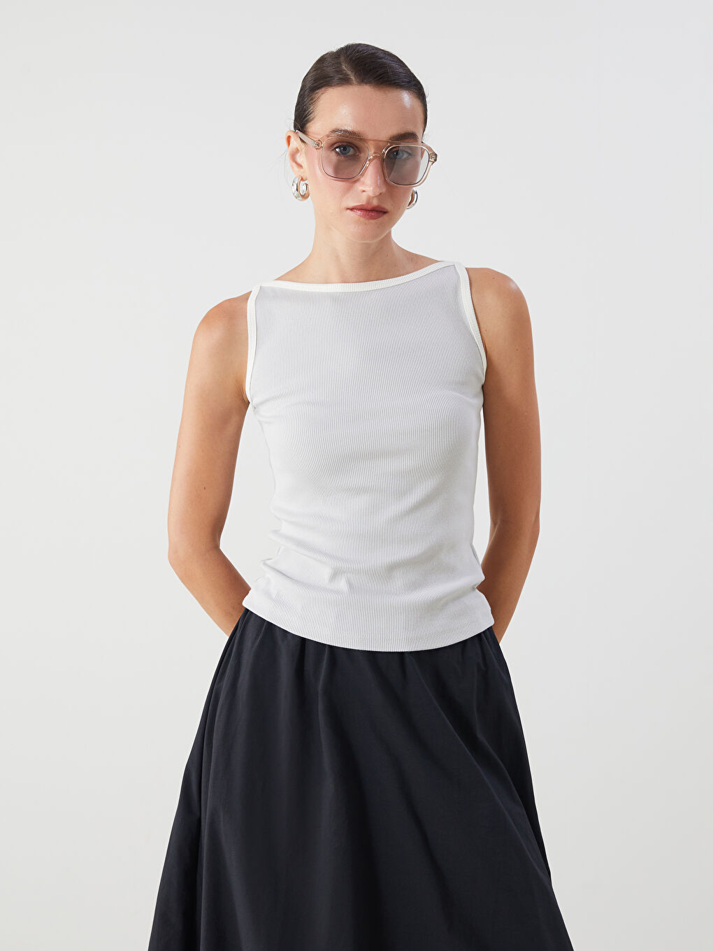 Yeşil Kayık Yaka Fitilli Kadın Atlet