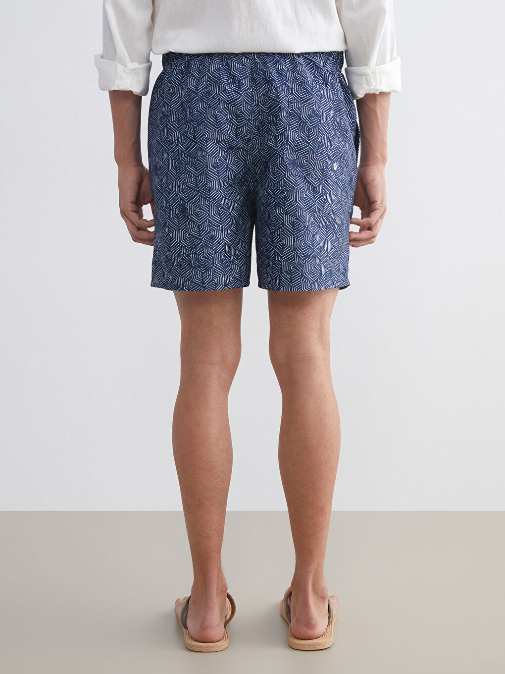 Lacivert Kısa Boy Desenli Erkek Deniz Şortu-3