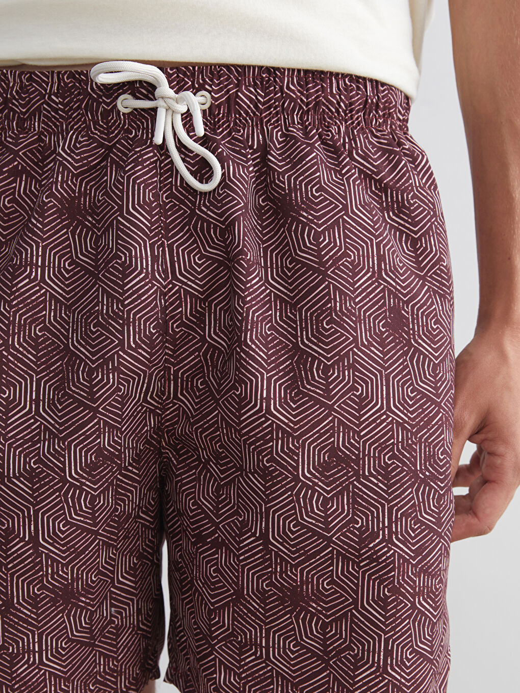 Kırmızı Kısa Boy Desenli Erkek Deniz Şortu-2