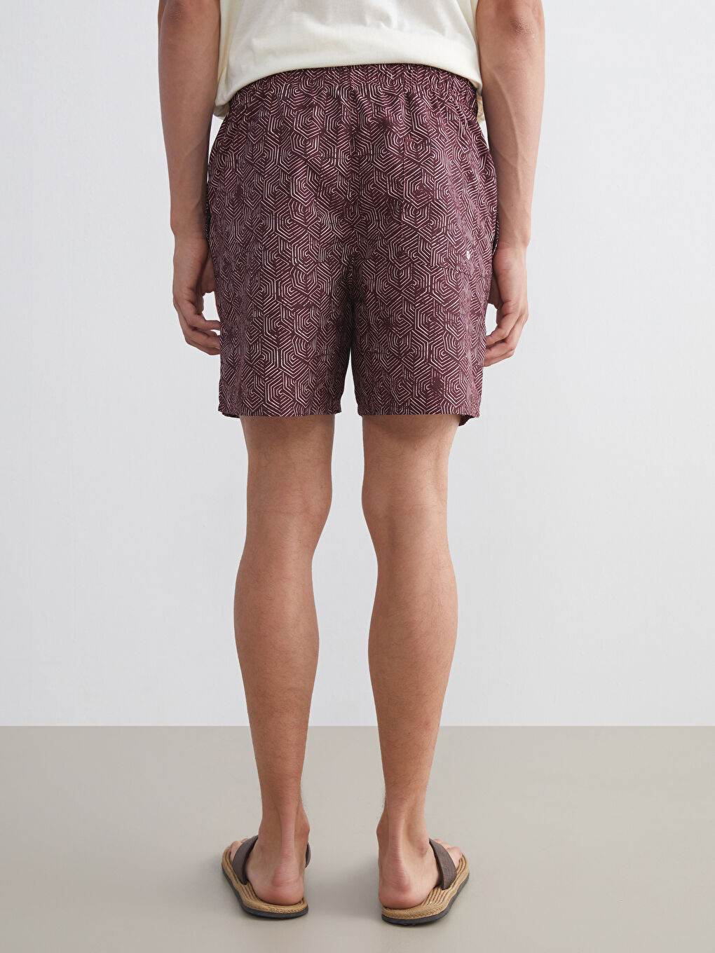 Kırmızı Kısa Boy Desenli Erkek Deniz Şortu-3