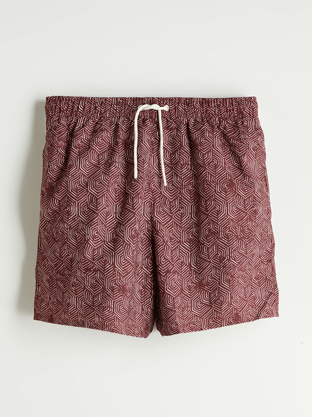 Kırmızı Kısa Boy Desenli Erkek Deniz Şortu-4