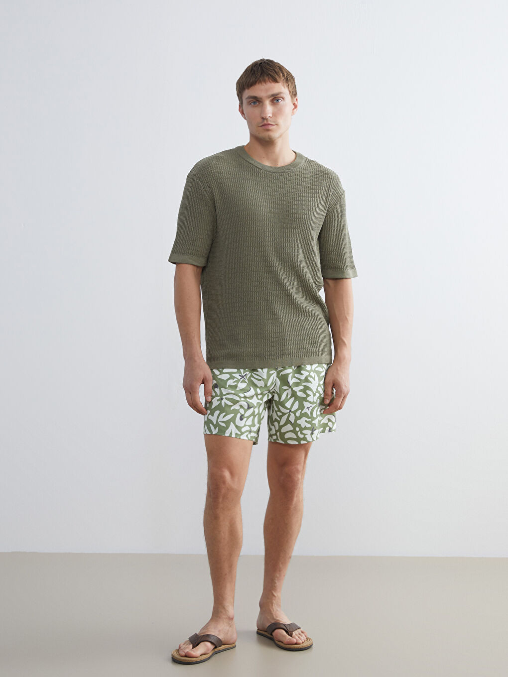 Yeşil Kısa Boy Desenli Erkek Deniz Şortu