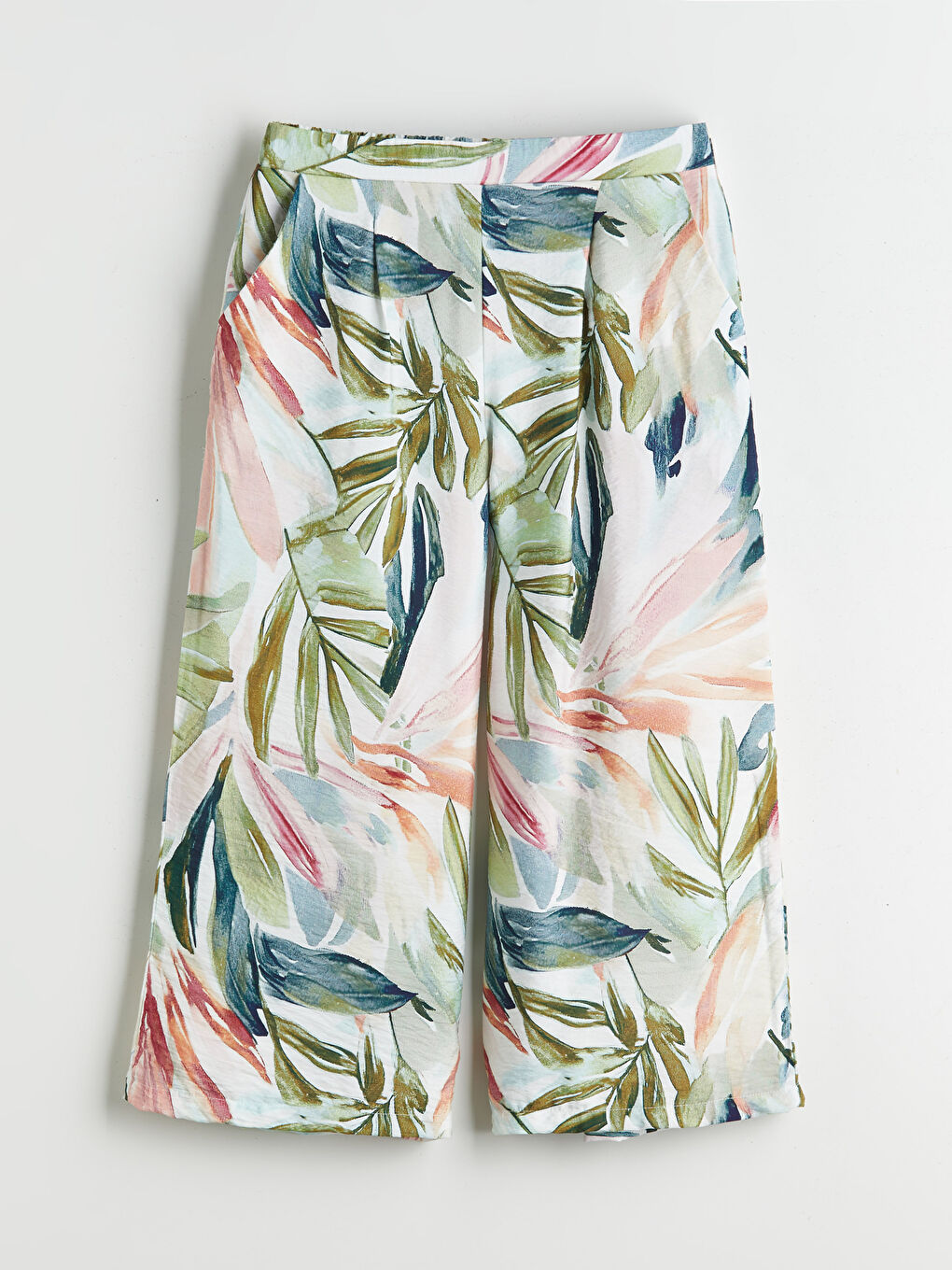 Karışık Beli Lastikli Çiçekli Kadın Pileli Kapri-4