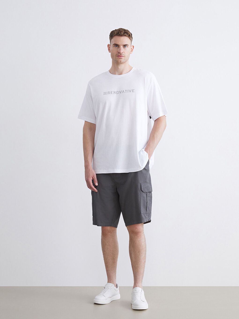 Antrasit Büyük Beden Standart Kalıp Gabardin Erkek Şort