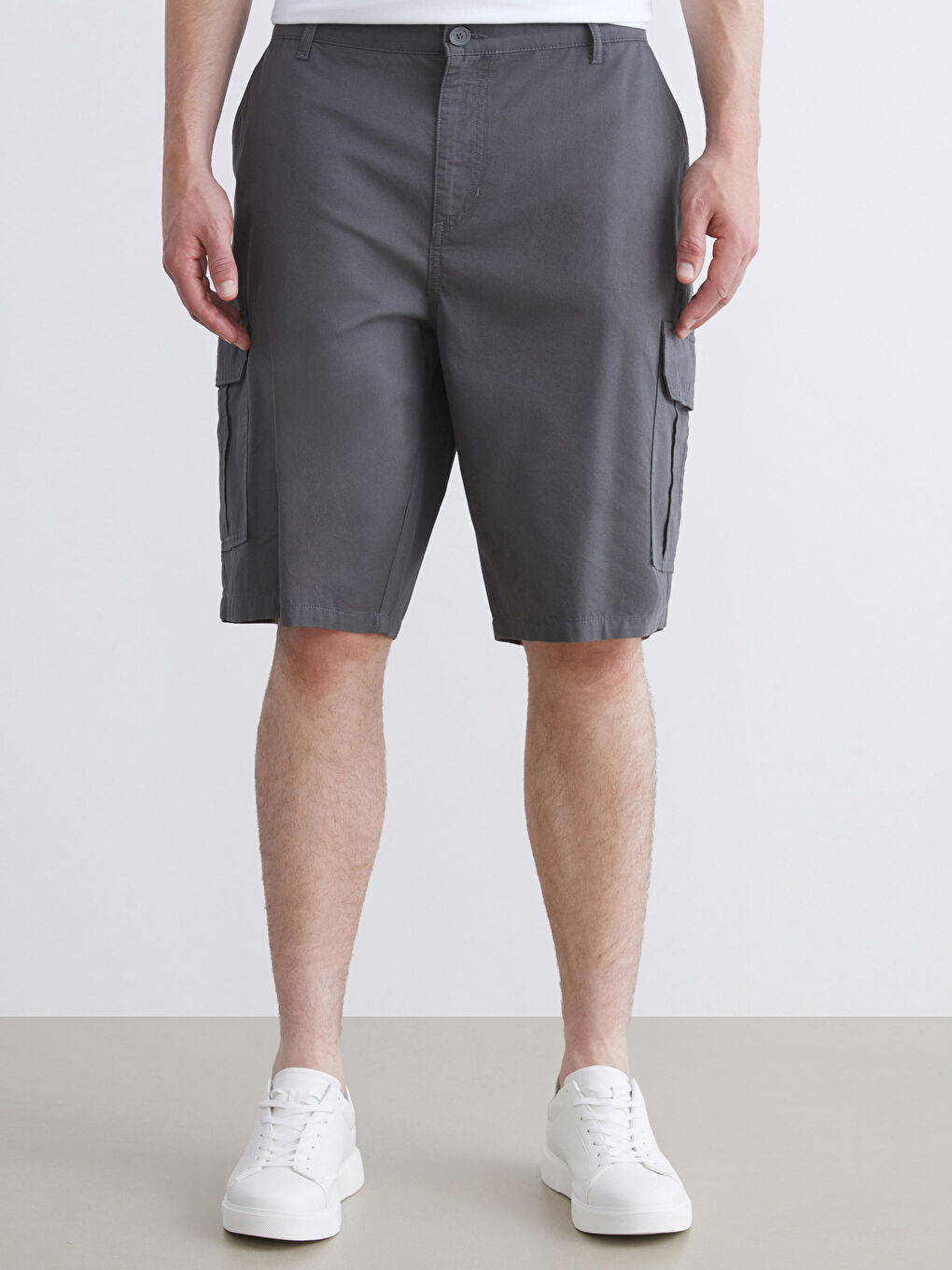 Antrasit Büyük Beden Standart Kalıp Gabardin Erkek Şort-1