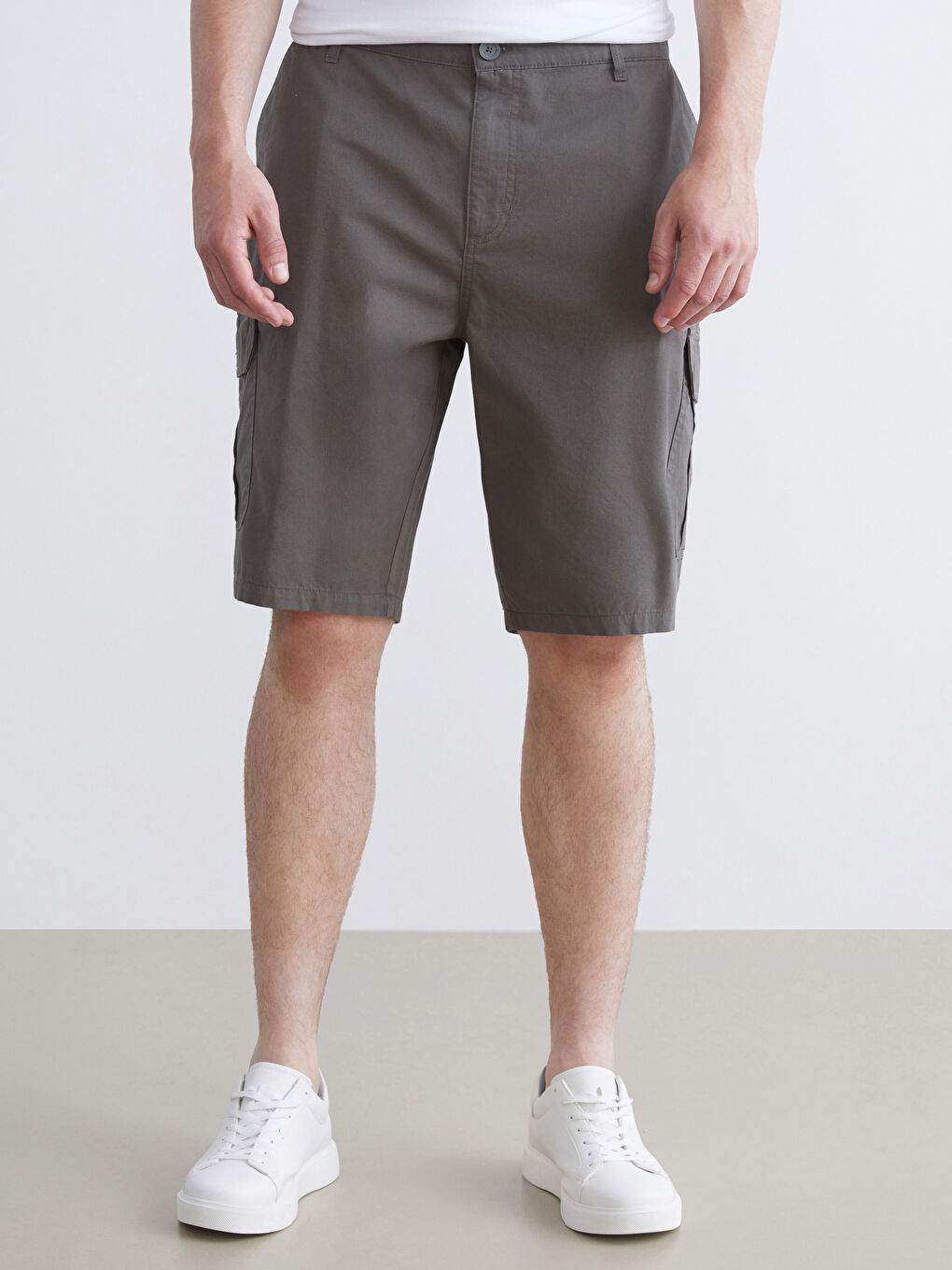 Haki Büyük Beden Standart Kalıp Gabardin Erkek Şort-1