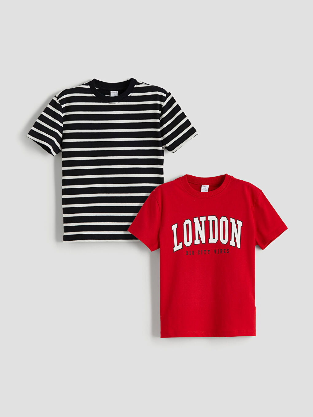 Kırmızı Bisiklet Yaka Baskılı Erkek Çocuk Tişört 2'li