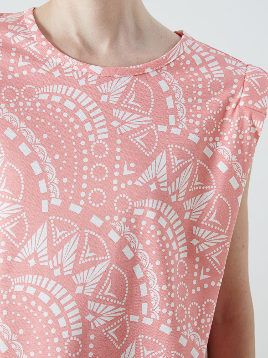 Mercan Bisiklet Yaka Desenli Bluz-2