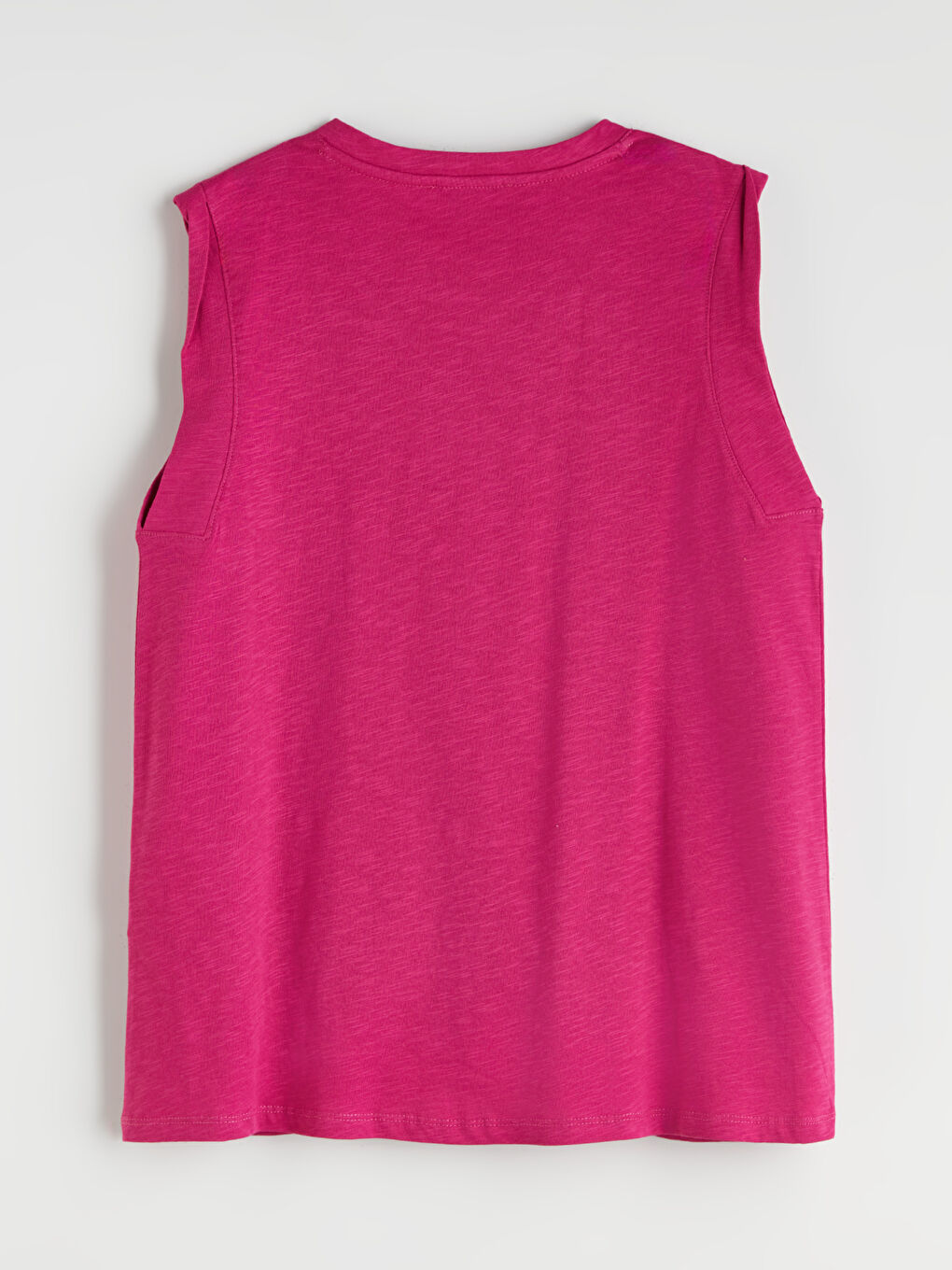 Fuşya V Yaka Keten Görünümlü Bluz-5