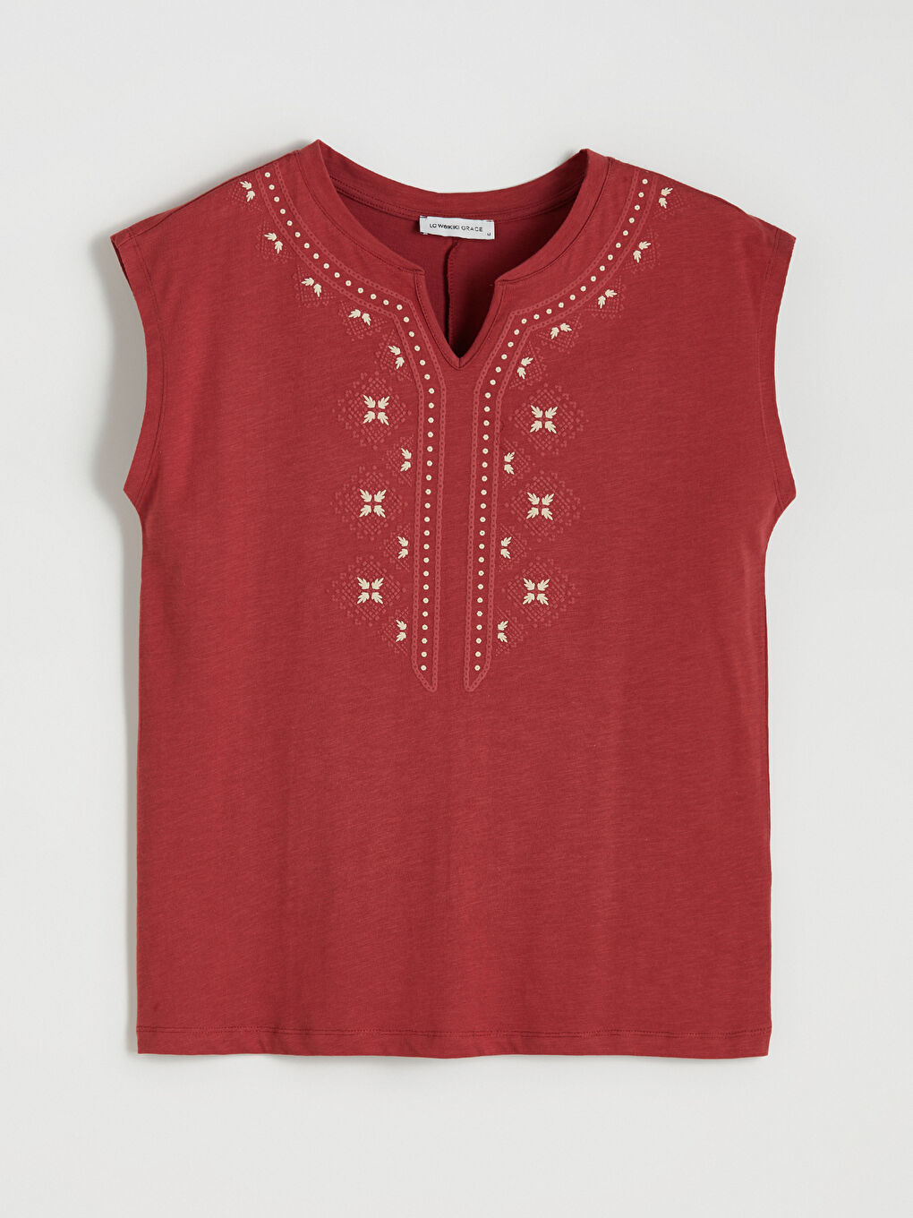 Turuncu Kaçık Yaka Nakışlı Bluz-4