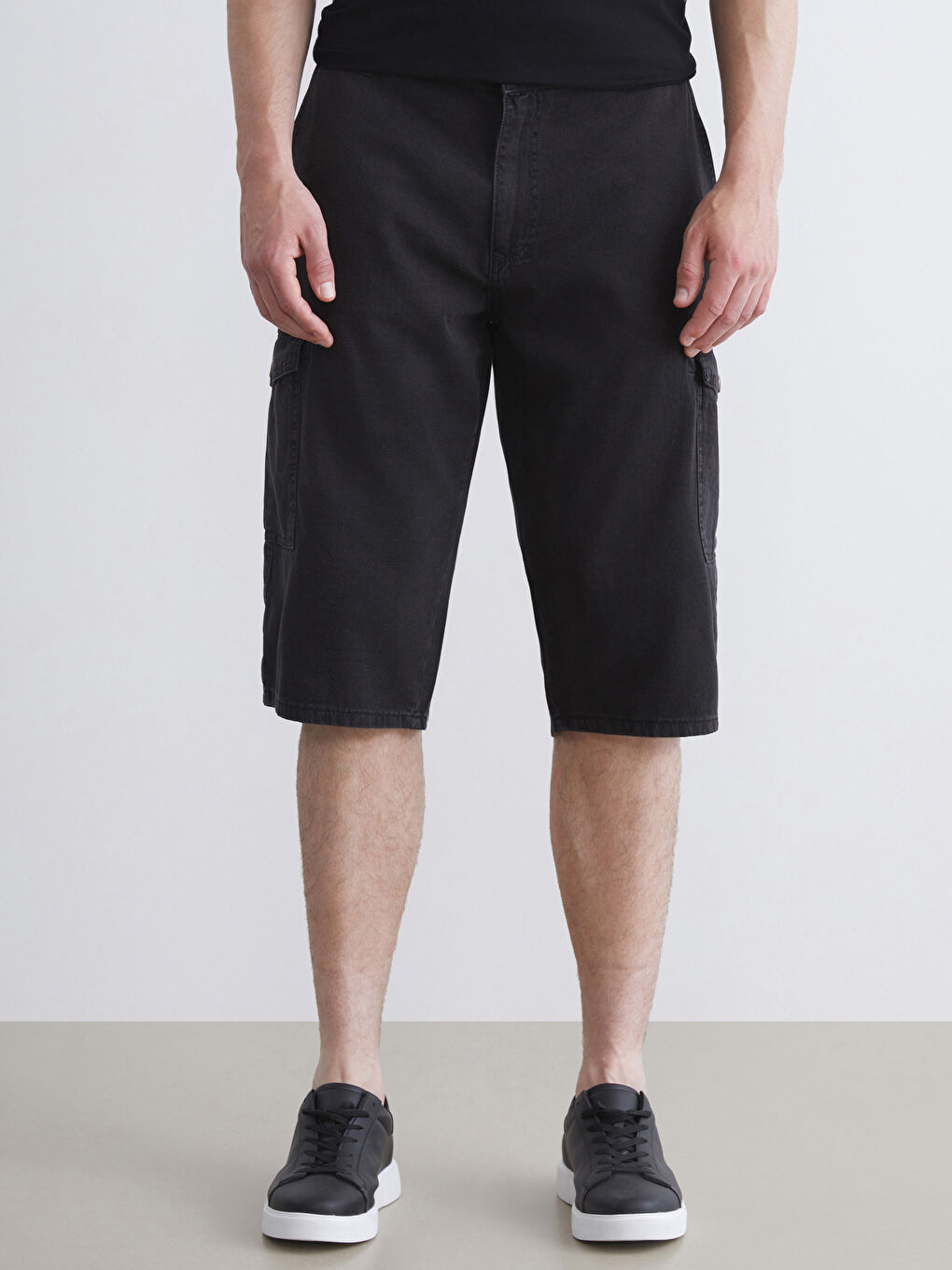 Antrasit Büyük Beden Standart Kalıp Erkek Jean Şort-1