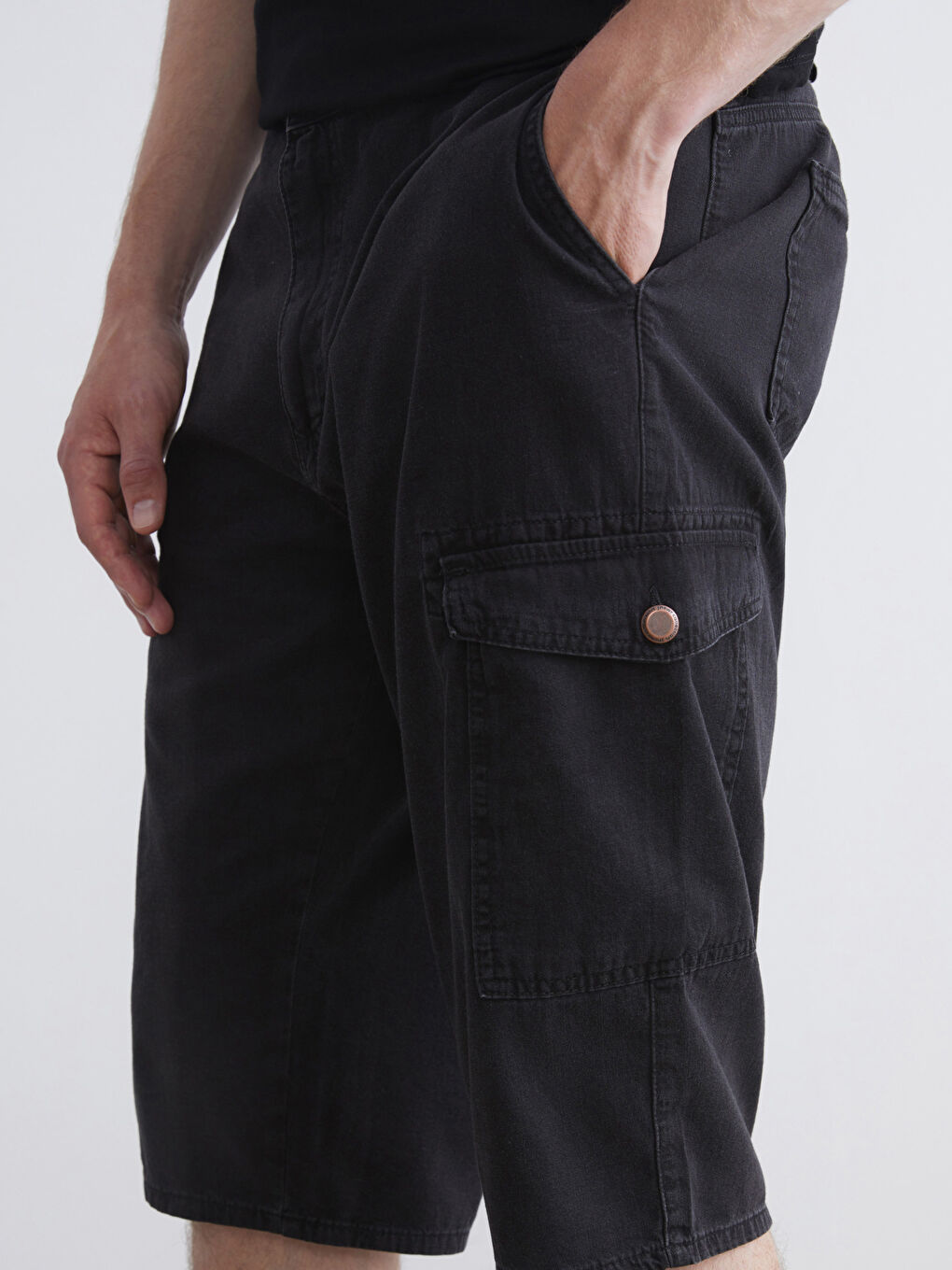 Antrasit Büyük Beden Standart Kalıp Erkek Jean Şort-2