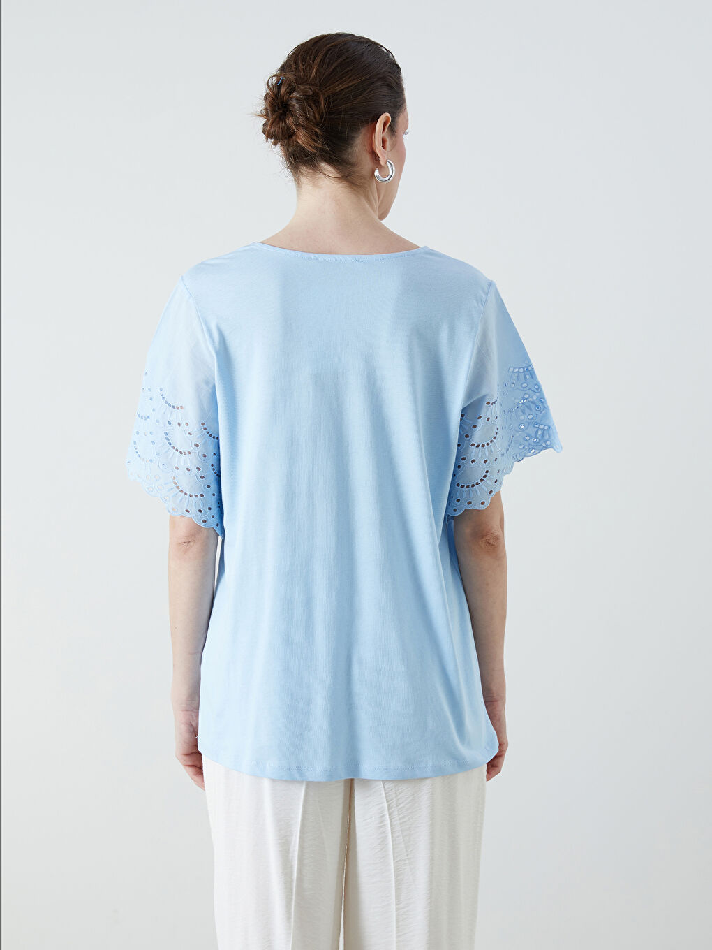 Mavi V Yaka Ajurlu Bluz-3