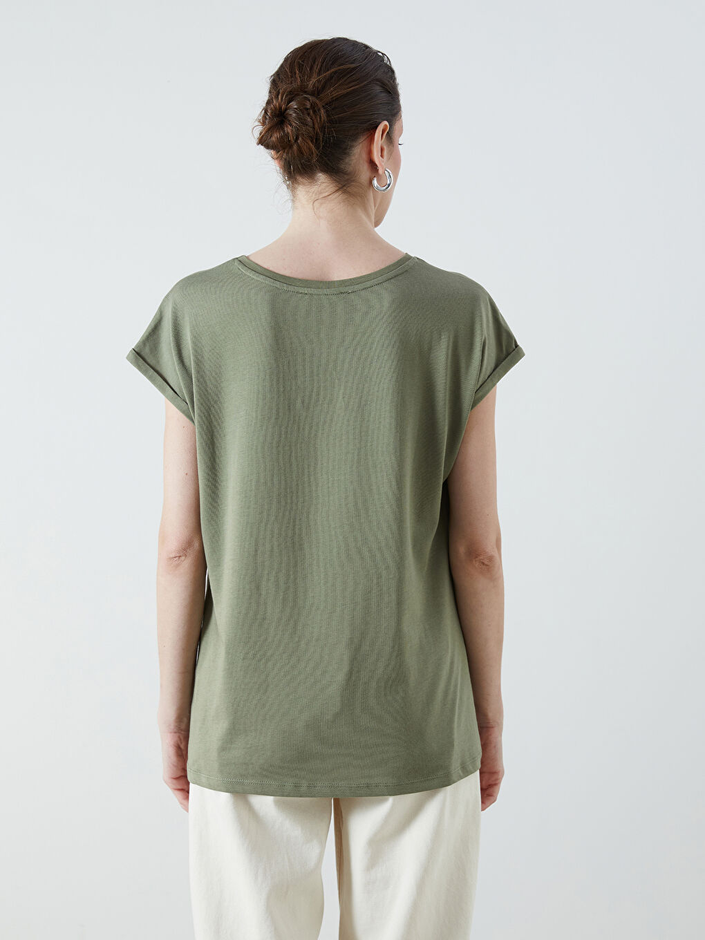 Haki Bisiklet Yaka Desenli Bluz-3