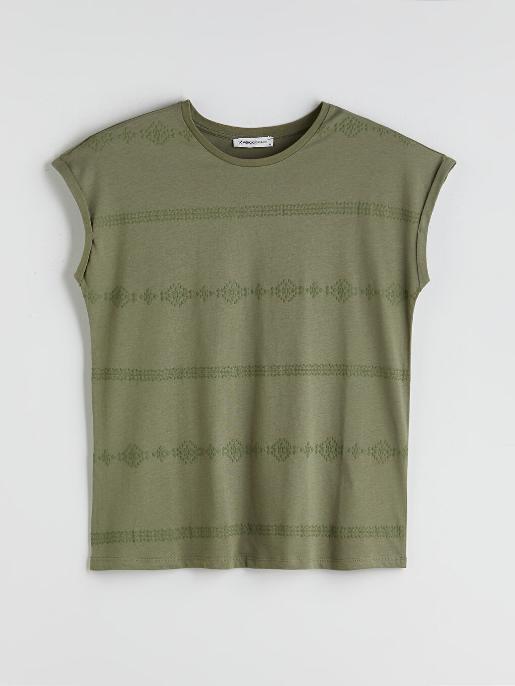 Haki Bisiklet Yaka Desenli Bluz-4