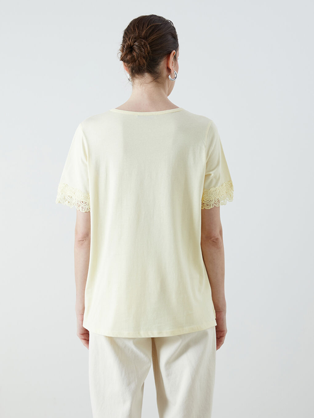 LCW Grace Crew Neck Lace Detail Women's T-Shirt -S5RR18Z8-FDS