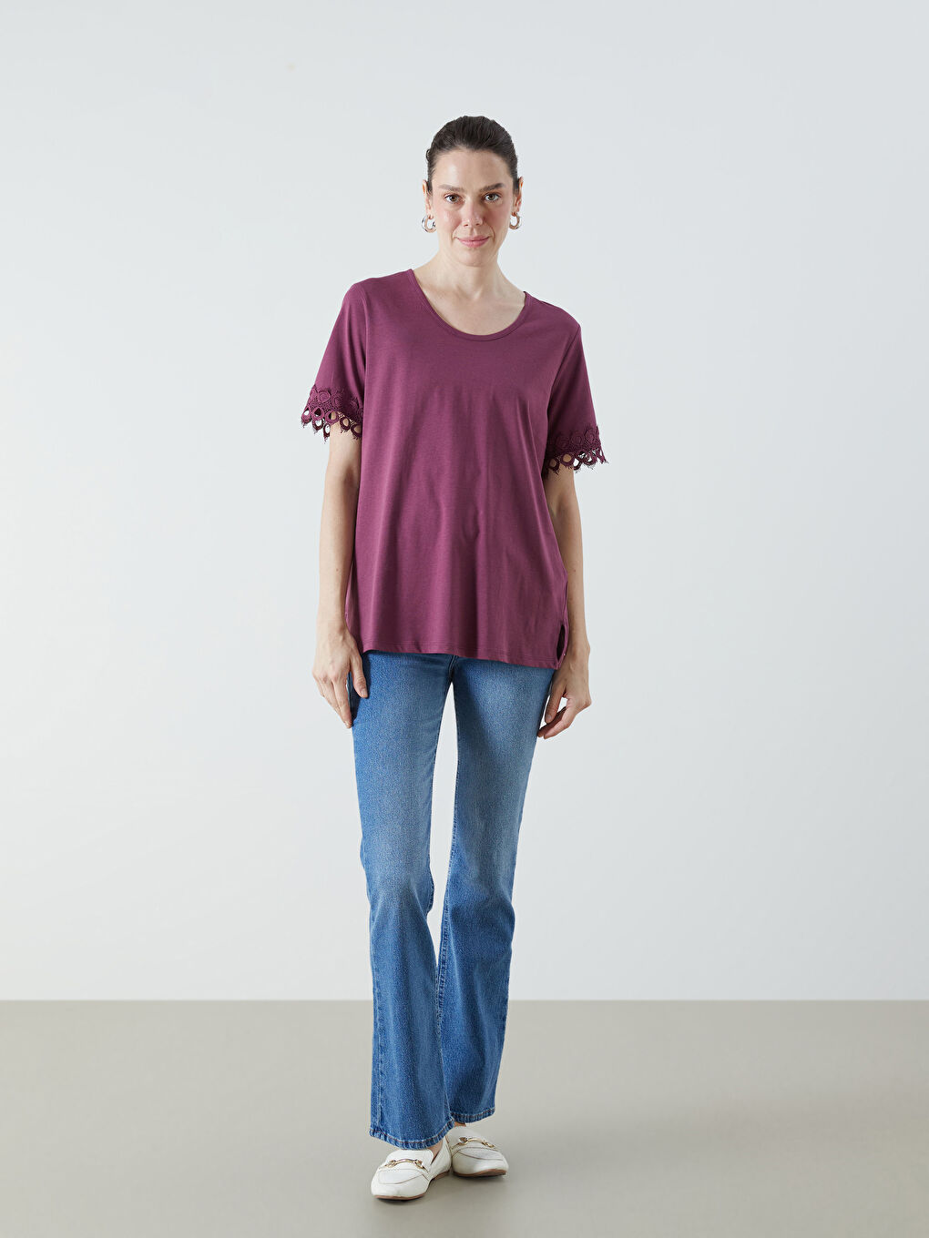 LCW Grace Crew Neck Lace Detail Women's T-Shirt -S5RR18Z8-HPH