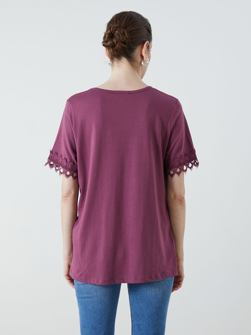 LCW Grace Crew Neck Lace Detail Women's T-Shirt -S5RR18Z8-HPH