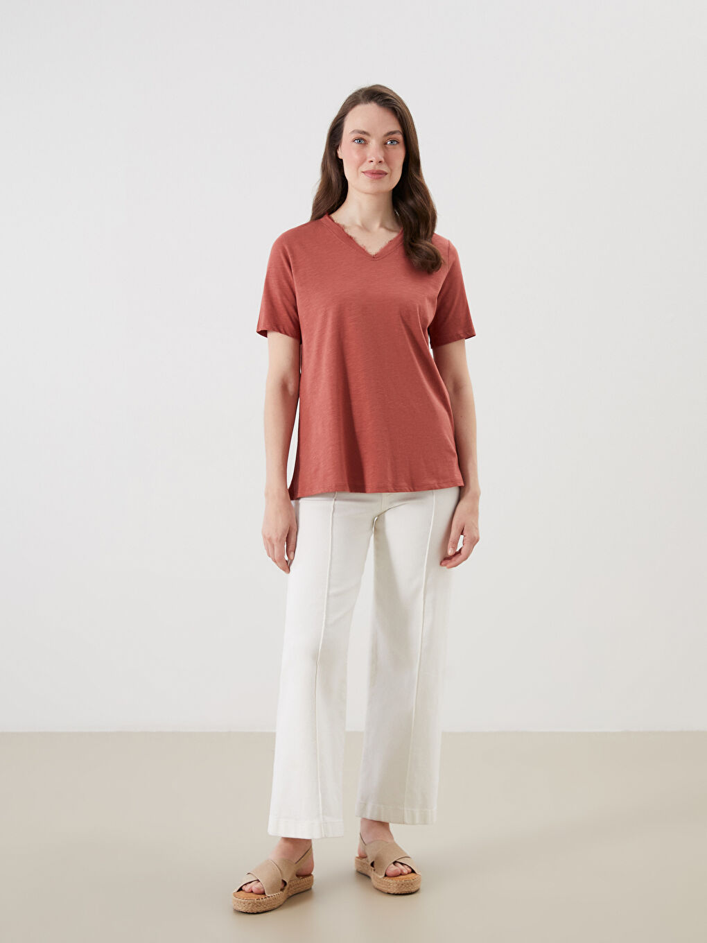 LCW Grace V Neck Women's T-Shirt -S5RR21Z8-H2X