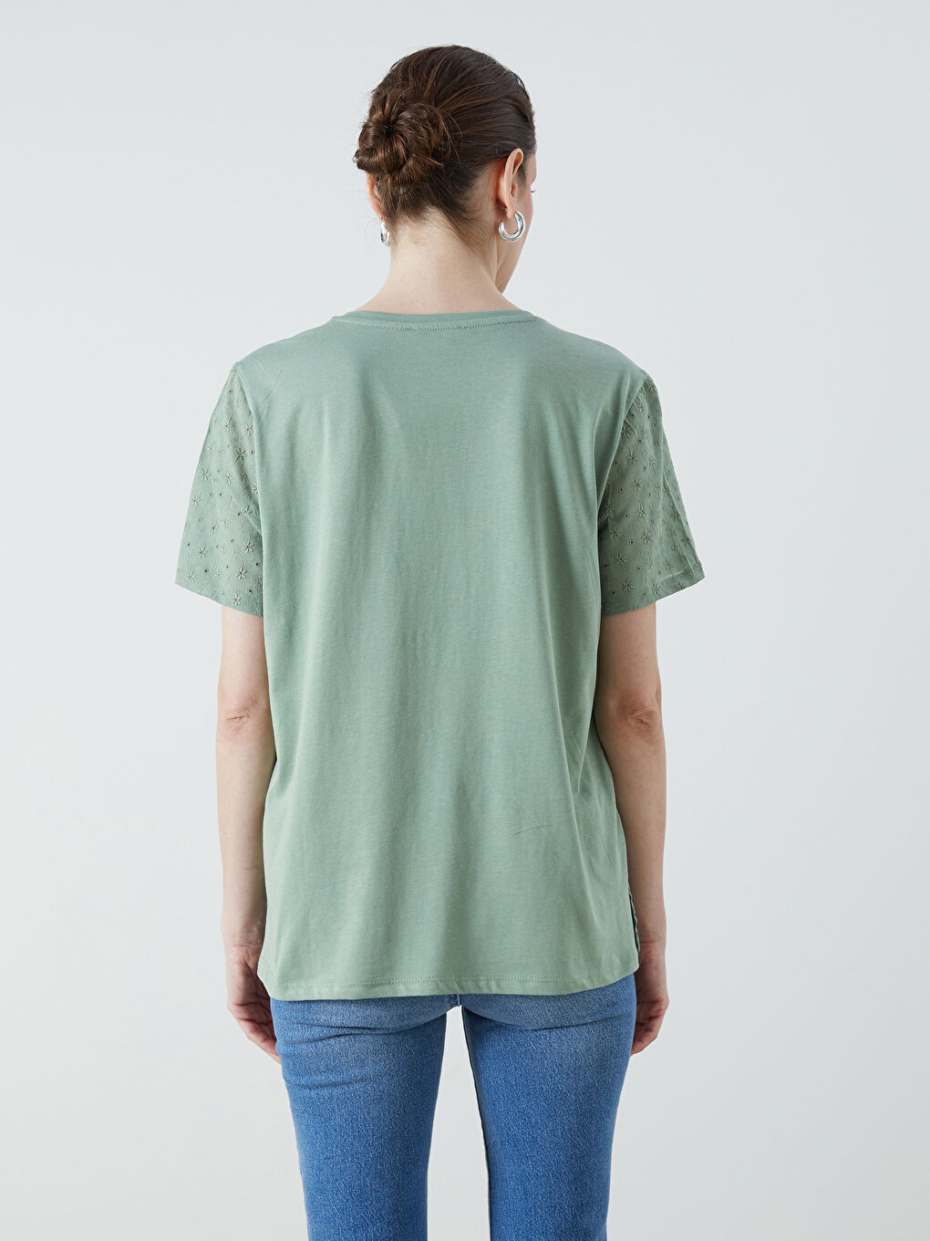 Yeşil Bisiklet Yaka Ajurlu Bluz-3