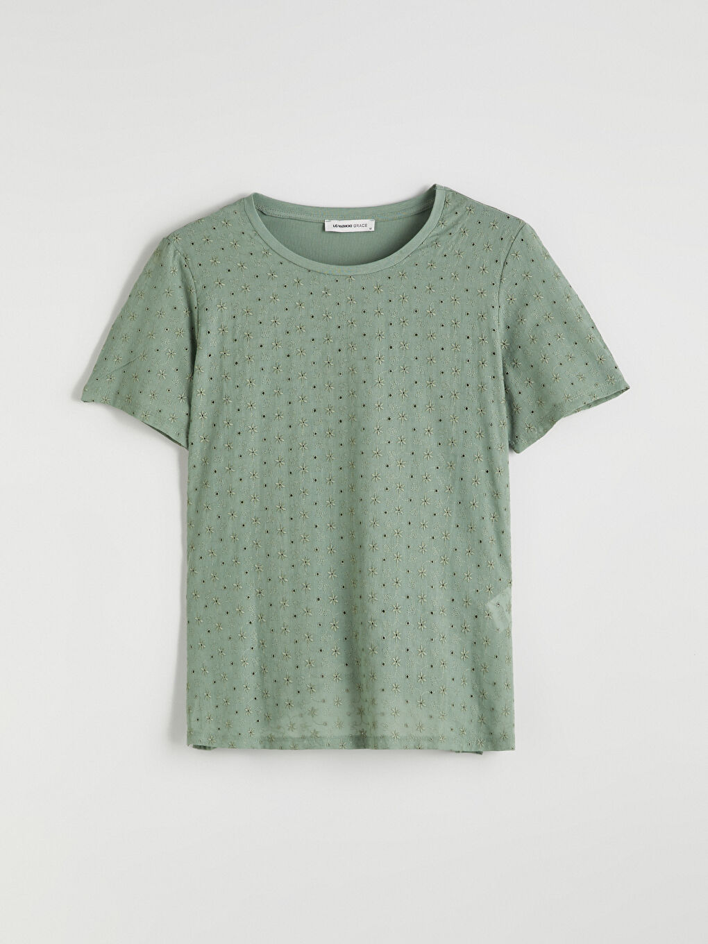 Yeşil Bisiklet Yaka Ajurlu Bluz-4