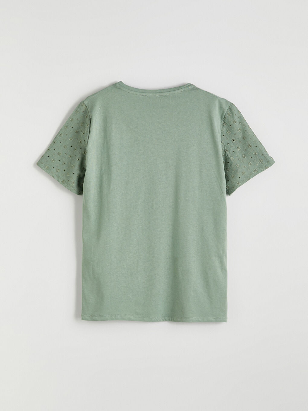 Yeşil Bisiklet Yaka Ajurlu Bluz-5