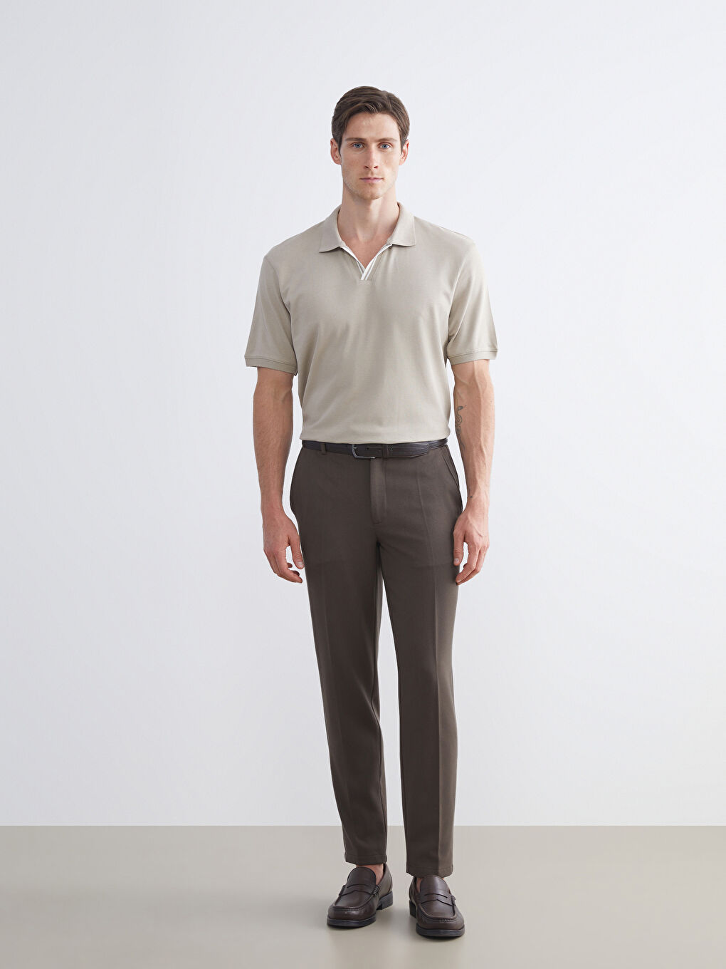 Bej Polo Yaka Pike Erkek Tişört-1