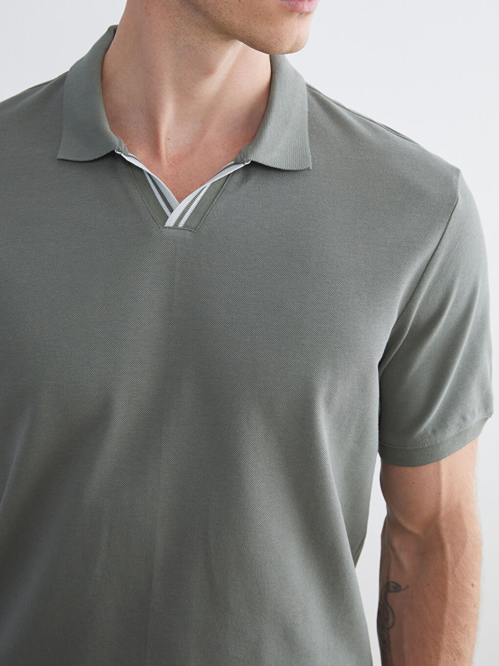Haki Polo Yaka Pike Erkek Tişört-2